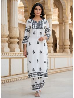 Khaka-The Chikankari Heritage - Women White Embroidered Modal Co-Ord Set