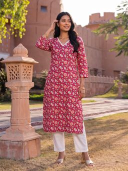 Rangita - Women Pink Printed Cotton Kurta