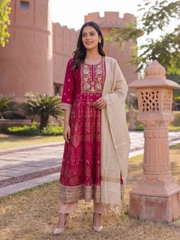 Rangita - Women Pink Embroidered Viscose Anarkali Kurta and Pant with Dupatta
