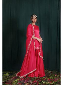 THE AARYA - Blush Red Mashru Silk Embroidered Gharara (Set of 3)