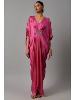 THE AARYA - Pink Satin Embroidered Kaftan