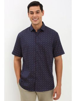 Allen Solly - Men Navy Slim Fit Printed Half Sleeves Casual Shirts