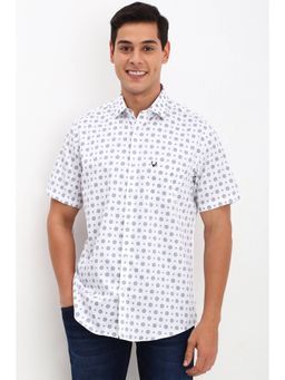 Allen Solly - Men White Slim Fit Printed Half Sleeves Casual Shirts