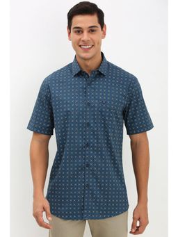Allen Solly - Men Blue Slim Fit Printed Half Sleeves Casual Shirts