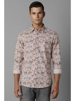 Louis Philippe - Men Beige Slim Fit Floral Full Sleeves Casual Shirt