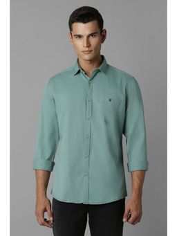 Louis Philippe - Men Green Slim Fit Solid Full Sleeves Casual Shirt