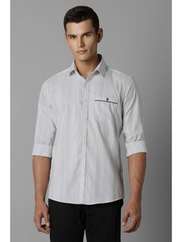 Louis Philippe - Men White Slim Fit Stripe Full Sleeves Casual Shirt