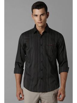 Louis Philippe - Men Black Slim Fit Stripe Full Sleeves Casual Shirt
