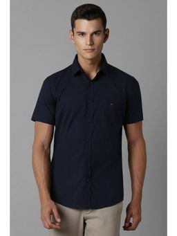 Louis Philippe - Men Navy Slim Fit Solid Half Sleeves Casual Shirt