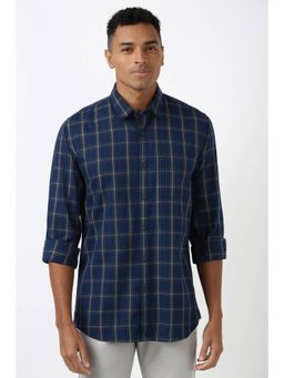 Peter England - Men Navy Slim Fit Check Shirt