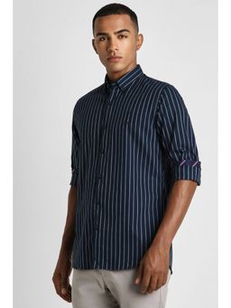 Peter England - Men Navy Slim Fit Stripe Shirt