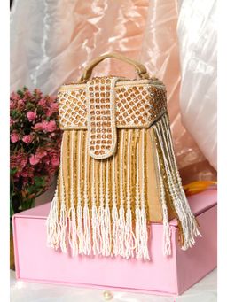 NR by Nidhi Rathi - Women Gold-Toned & White Embroidered Tasselled Box Clutch