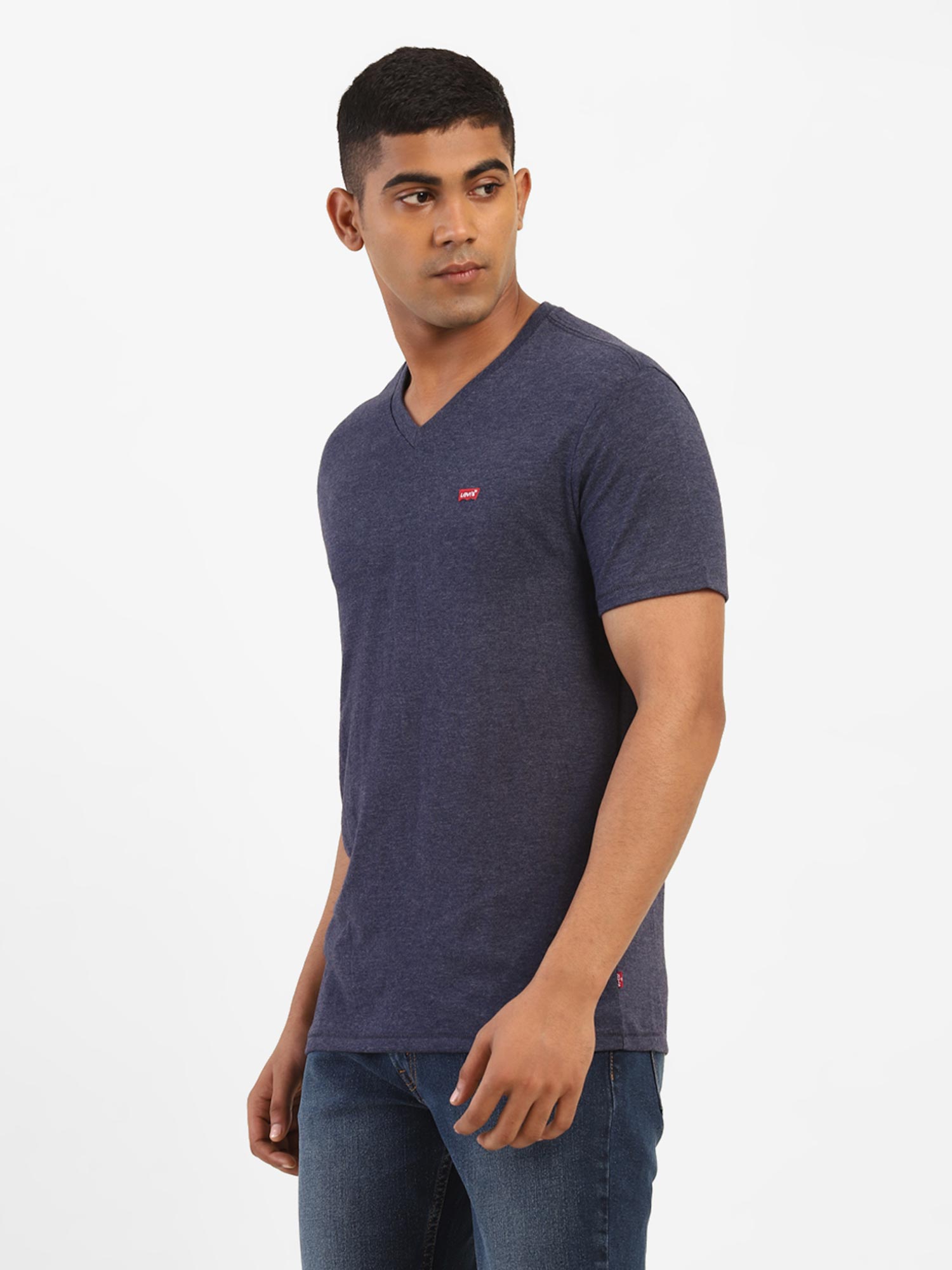 Buy Levi's Men Navy Blue Melange V-Neck 