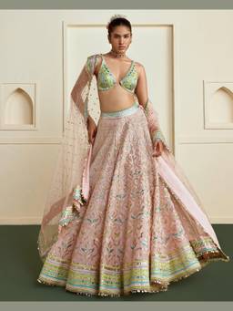 Gopi Vaid - Raiha Beige Lehenga with Blouse & Dupatta Set
