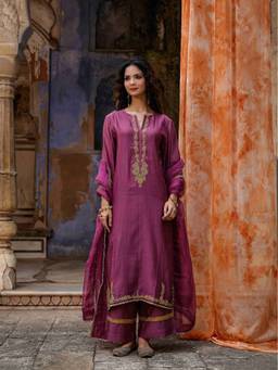 CHARU MAKKAR - Purple Muskaan Kurta And Palazzo With Dupatta