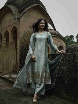 CHARU MAKKAR - Green Alizeh Kurta And Palazzo With Dupatta