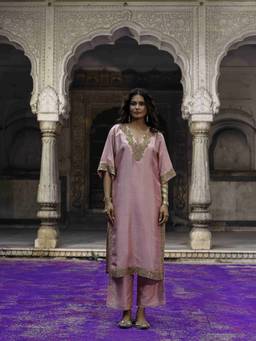 CHARU MAKKAR - Pink Lavanya Kaftan Kurta And Palazzo
