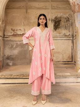CHARU MAKKAR - Pink RAMA Kurta and Palazzo with Dupatta