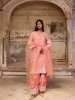 CHARU MAKKAR - Pink AMNA Kurta and Farshi Salwar with Dupatta