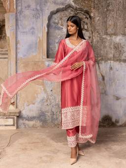 CHARU MAKKAR - Pink MEHER Kurta and Palazzo with Dupatta