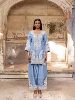 CHARU MAKKAR - Blue LAIBA Kurta and Farshi Salwar with Dupatta