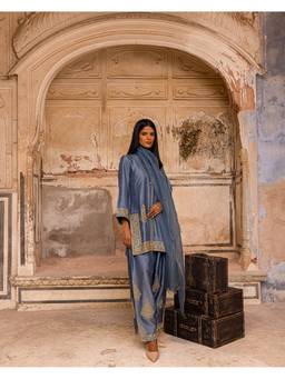 CHARU MAKKAR - Blue EMAAN Kurta and Farshi Salwar with Dupatta