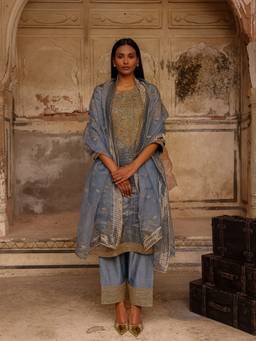 CHARU MAKKAR - Blue NOOR Kurta and Farshi Salwar with Dupatta