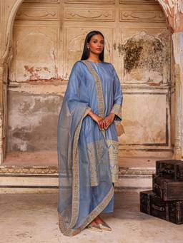 CHARU MAKKAR - Blue SHAZIA Kurta and Palazzo with Dupatta