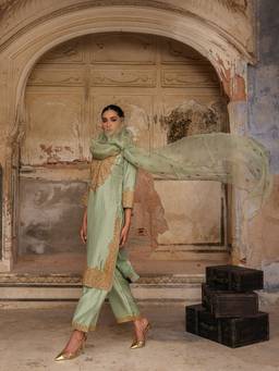 CHARU MAKKAR - Green RUMAISA Kurta and Palazzo with Dupatta