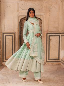 CHARU MAKKAR - Green KHADIJA Kurta and Palazzo with Dupatta