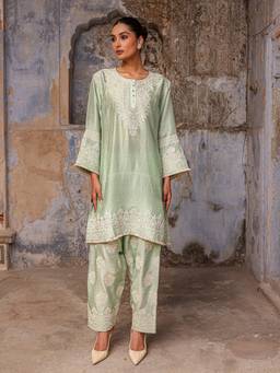 CHARU MAKKAR - Green FAIZA Kurta and Farshi Salwar