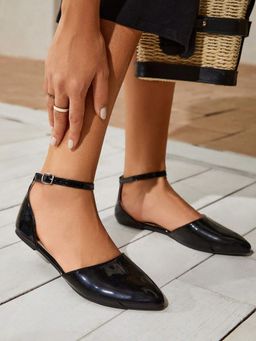 IRUSSH - Black D'orsay Ankle Buckle Mules