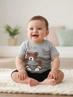 BABYZONE - Grey Printed T-shirt and Shorts