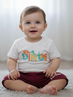 BABYZONE - White Printed T-shirt and Shorts