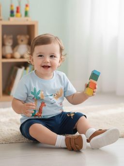 BABYZONE - Blue Printed T-shirt and Shorts