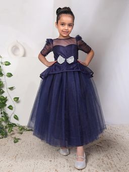 Toy Balloon Kids - Navy Blue Self Design Dress