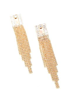 Odette - Square Shaped Gold-Tone Crystal Tassel Drop Earrings.