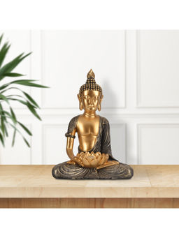 HomeTown - Zen Polyresin Lotus Buddha Figurine In Antique Gold