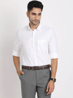 Turtle - White Self Design Shirt