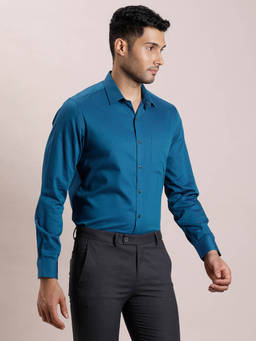 Turtle - Teal Self Design Shirt