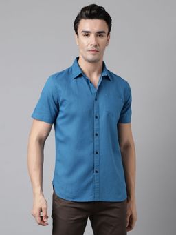 WOODLAND - Mens Solid Half Sleeves Blue Casual Shirt