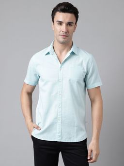 WOODLAND - Mens Solid Half Sleeves Blue Casual Shirt