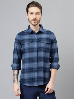 WOODLAND - Mens Checks Full Sleeves Blue Casual Shirt
