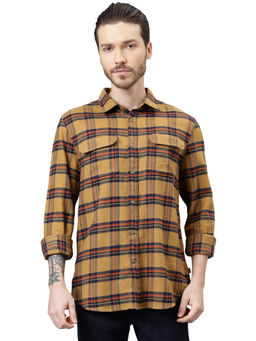 WOODLAND - Mens Checks Full Sleeves Mustard Casual Shirt