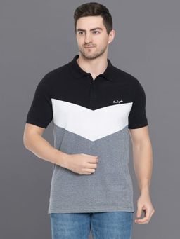 Club York - Men Black Half Sleeve Colorblocked Polo Neck T-shirt