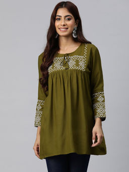 Readiprint - Peplum Style Rayon Fabric Green Color Kurti