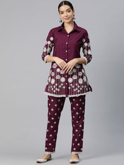 Readiprint - Women Embroidered Floral Co-Ord-Burgundy (Set of 2)