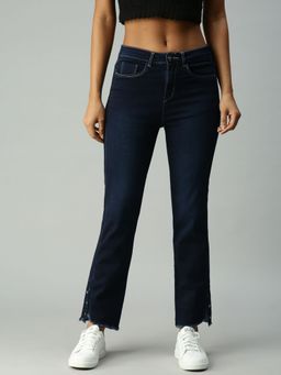 SHOWOFFFF - Womens Clean Look High Rise Navy Blue Jeans