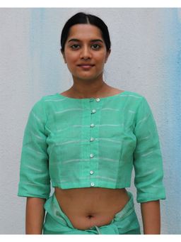 Chidiyaa - Pista Green Handwoven Linen Zari Stitched Blouse Everyday Beautiful 1
