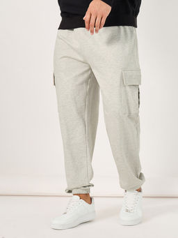 Styli - Men Grey Solid Oversized Fit Cargo Joggers